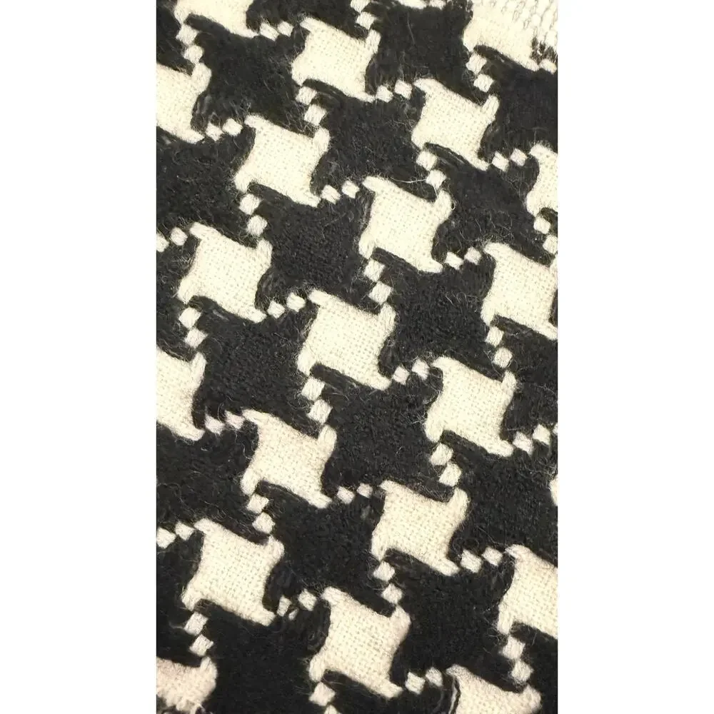 Ann Taylor 100% Cashmere Houndstooth Fringe Scarf Black Ivory Soft Wrap
